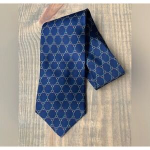 Bill Blass Mens Silk Tie Navy Blue Honeycomb Vintage Retro Old Money Luxe